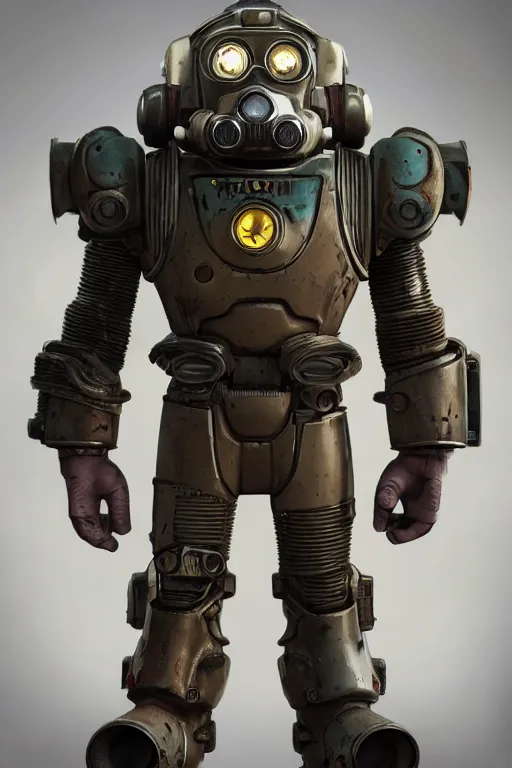 Image similar to fallout 7 6 power armor, hyper realistic, design by mark ryden and pixar and hayao miyazaki, unreal 5, daz, hyperrealistic, octane render, cosplay, rpg portrait, dynamic lighting, intricate, that looks like it is from borderlands and by feng zhu and loish and laurie greasley, victo ngai, andreas rocha, john harris