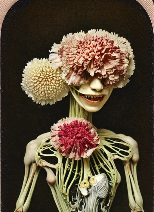 Prompt: beautiful and detailed rotten woman made of plants, carnation, chrysanthemum, tulips, muscles, intricate, organs, ornate, surreal, john constable, guy denning, gustave courbet, caravaggio, romero ressendi 1 9 1 0 polaroid photo