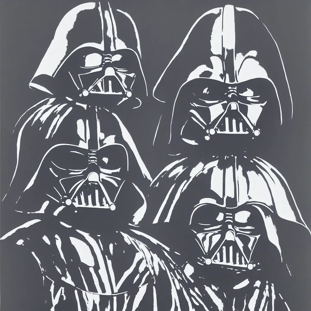 Image similar to individual silk screen portrait of darth vader by andy warhol