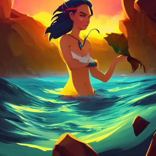 Image similar to painting mermaid treasure on sea of thieves game avatar hero smooth face median photoshop filter cutout vector, behance hd by jesper ejsing, by rhads, makoto shinkai and lois van baarle, ilya kuvshinov, rossdraws global illumination