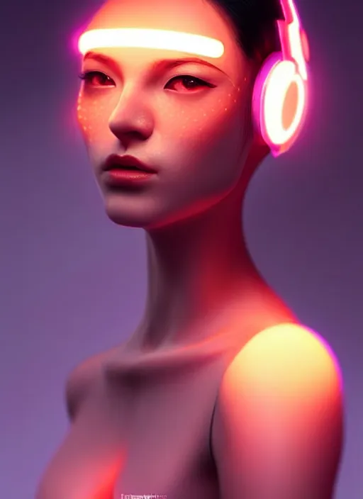 Image similar to photorealistic an oriental female humanoid with freckle cheeks, cyber neon lightings, futurism, cyberpunk high fashion, elegant pose, intricate details, crispy quality, digital photography, trending in artstation, trending in pinterest, no watermark signature, cinematic, 4 k ultra hd, art by artgerm, art by greg rutkowski, art by pascal blanche