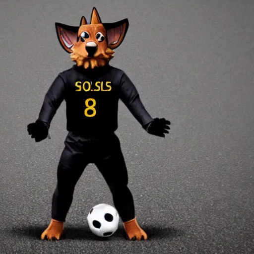 Image similar to full body a humanoid german shepherd beast - man, wearing soccer suit.