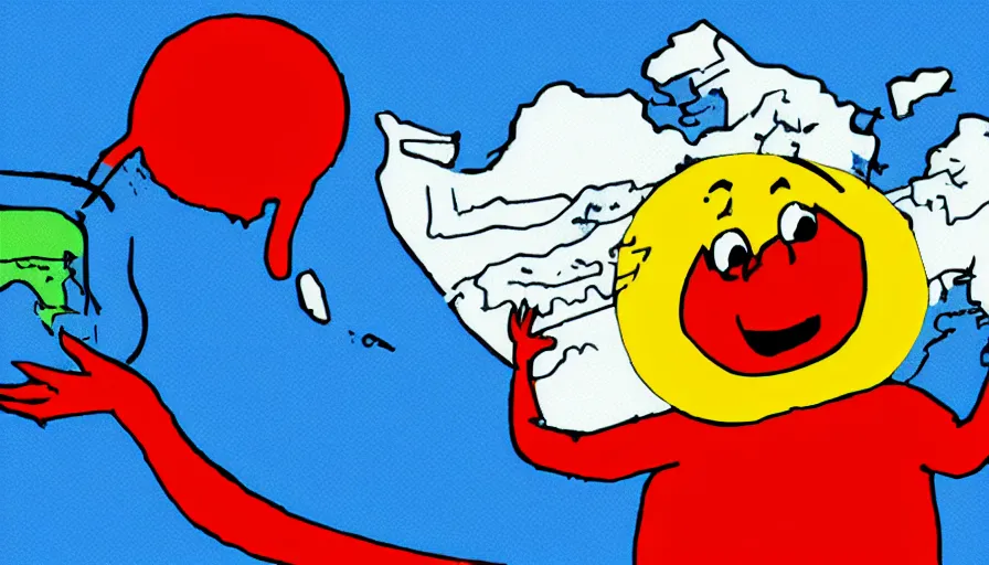 Prompt: kool - aid man as a weather man in front of a weather map