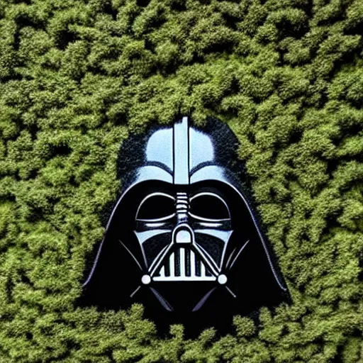 Image similar to Darth Vader covered in ivy and moss, in an overgrown garden