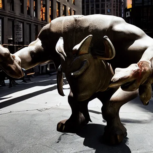 Prompt: a minotaur is loose in new york city