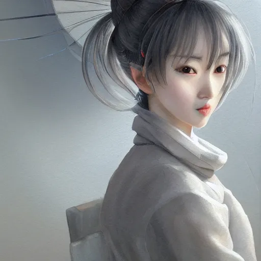 Image similar to dynamic composition, motion, ultra-detailed, incredibly detailed, a lot of details, amazing fine details and brush strokes, colorful and grayish palette, smooth, HD semirealistic anime CG concept art digital painting, watercolor oil painting of a young office lady, by a Chinese artist at ArtStation, by Huang Guangjian, Fenghua Zhong, Ruan Jia, Xin Jin and Wei Chang. Realistic artwork of a Chinese videogame, gradients, gentle an harmonic grayish colors.