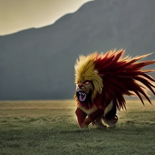 Prompt: real life entei, professional photography, national geographic