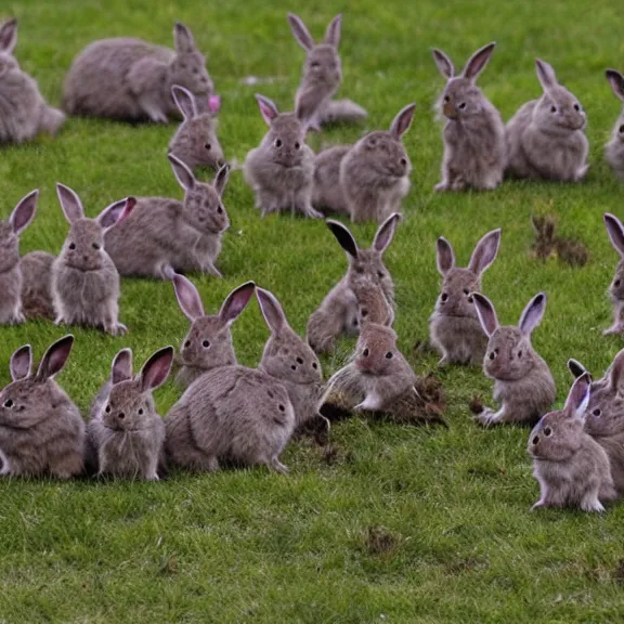 Prompt: an army of zombie rabbits