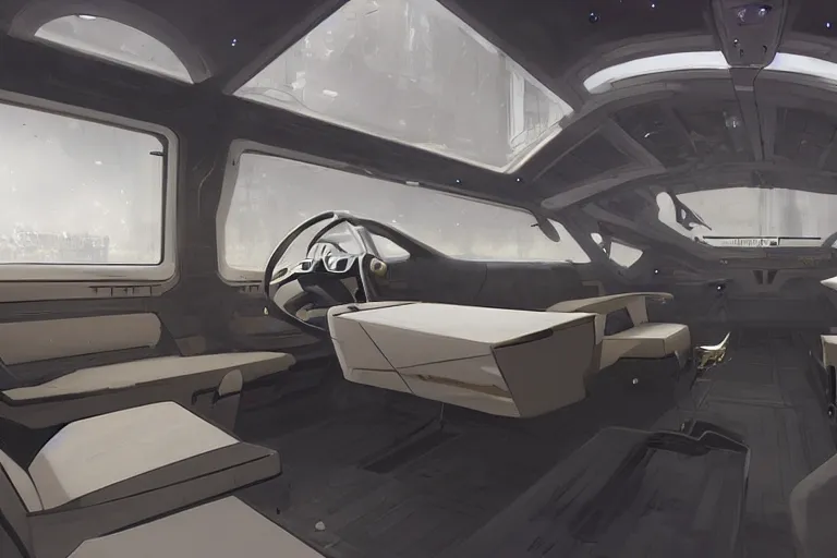 Image similar to interior of a futuristic limousin, several pretty women, by BROM, by Greg Rutkowski, by Milo Manara, 3d scene, render, ultra realistic, artstation, cgsociety, level design, unreal engine, 3d scene, zenith view