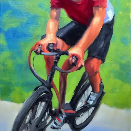 Prompt: Riding a bike, expressive oil painting