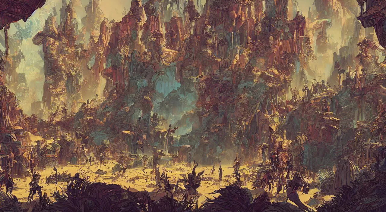 Image similar to vector wonderland bazaar zouk old egypt epic fantasy painting photoshop that looks like it is from borderlands and by feng zhu and loish and laurie greasley, victo ngai, andreas rocha, john harris