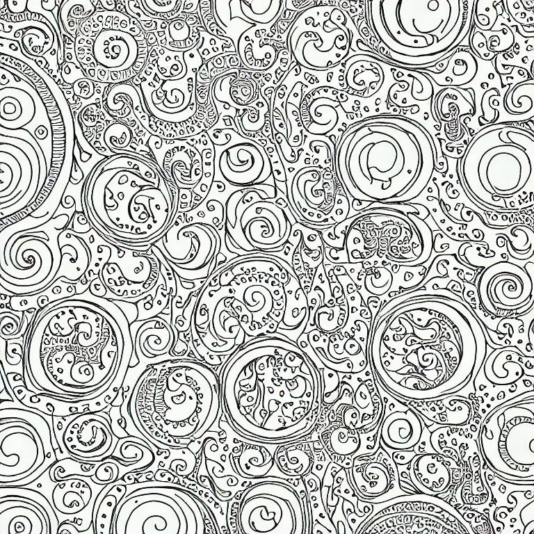 Image similar to cats ornaments fractal ink drawing line art colouring page, vector, margins, fine lines, centered