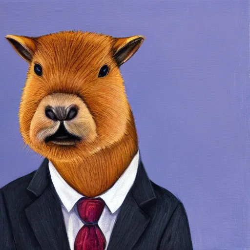 Image similar to capybara wearing a suit, portrait, painting, high quality art