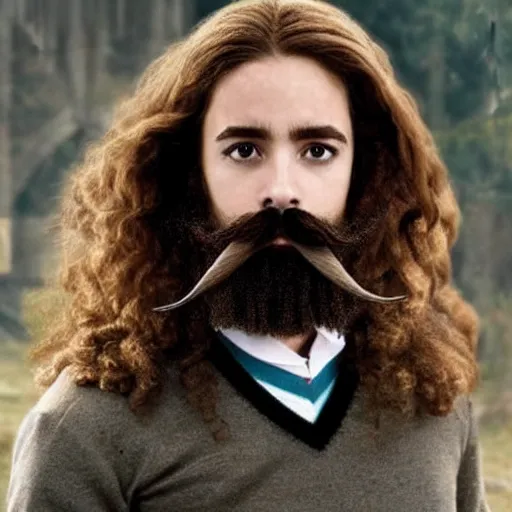 Image similar to hermione granger with a full beard and mustache