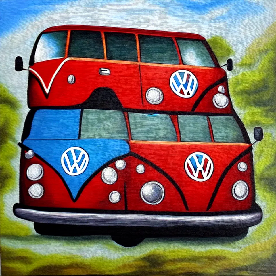 Image similar to a oil painting of a vw bus