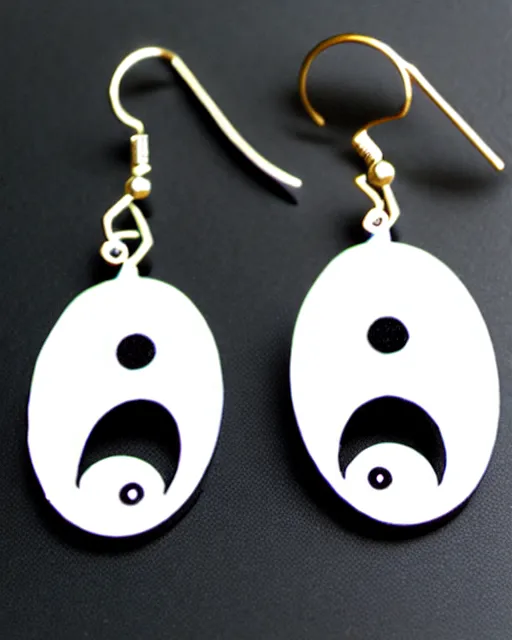 Image similar to spooky cartoon ghost, 2 d lasercut earrings, in the style of tim burton