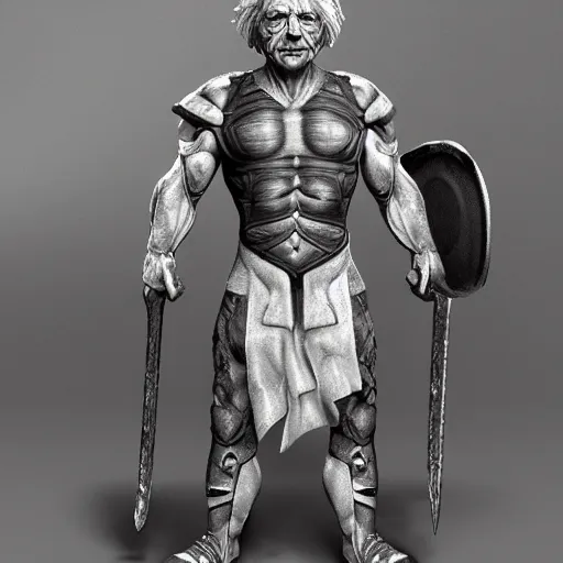 Image similar to muscular albert einstein wearing daedric armor wielding a daedric battleaxe d & d detailed photo photorealistic