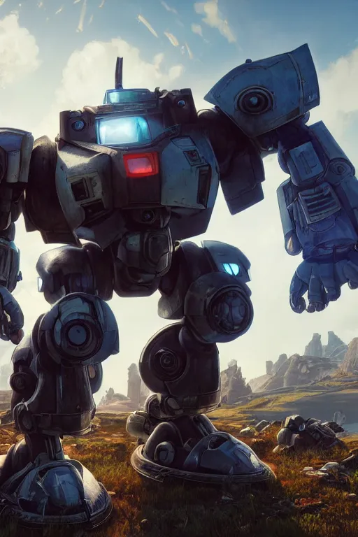 Image similar to mechwarrior 5 : mercenaries mech megaman transformer robot boss tank engine game octane render, 4 k, hd 2 0 2 2 3 d cgi rtx hdr style chrome reflexion glow fanart, global illumination ray tracing hdr fanart arstation by ian pesty by jesper ejsing pixar and disney unreal zbrush central hardmesh