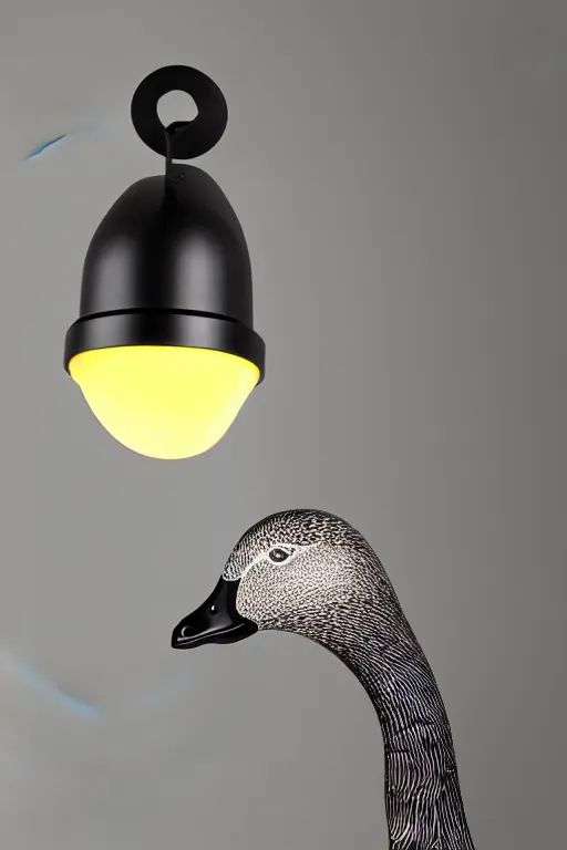 Image similar to goose animal led light head, intricate details. front on, symmetrical. industrial design. good design award, innovative product concepts, most respected design