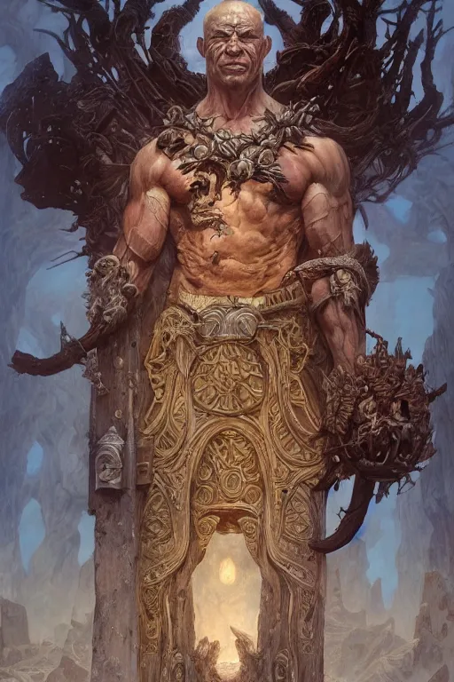 Image similar to portrait of stone henge as a hulking herculean demon, forest, godlike, full body, fantasy, intricate, elegant, highly detailed, digital painting, artstation, concept art, sharp focus, illustration, art by artgerm and greg rutkowski and alphonse mucha