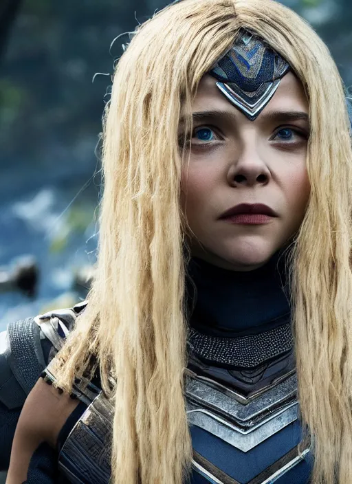 Image similar to film still of chloe grace moretz as black panther, 4 k