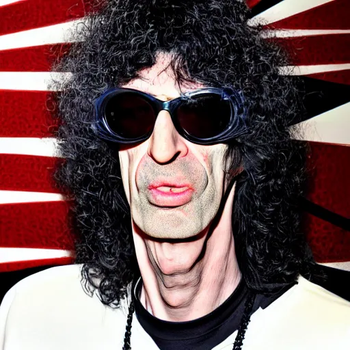 Image similar to The Lovechild of Joey Ramone and Howard Stern, real life, hyperrealistic, ultra realistic, realistic, highly detailed, epic, HD quality, 8k resolution, body and headshot, front facing, front view, headshot and bodyshot, detailed face, very detailed face