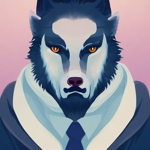 Image similar to portrait of a wolf wolfman wearing a robe, clean cel shaded vector art. shutterstock. behance hd by lois van baarle, artgerm, helen huang, by makoto shinkai and ilya kuvshinov, rossdraws, illustration,