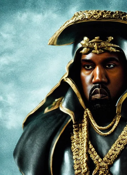 Image similar to kanye west as emperor napoleon in mortal kombat, splash art, movie still, cinematic lighting, dramatic, octane render, long lens, shallow depth of field, bokeh, anamorphic lens flare, 8 k, hyper detailed, 3 5 mm film grain