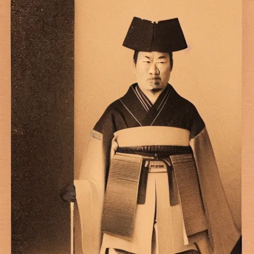 Image similar to a japanese samurai, focused, looking at the camera, photography