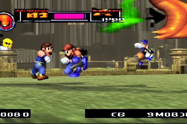 Image similar to videogame gameplay screenshot of super smash bros melee on nintendo gamecube, crt monitor