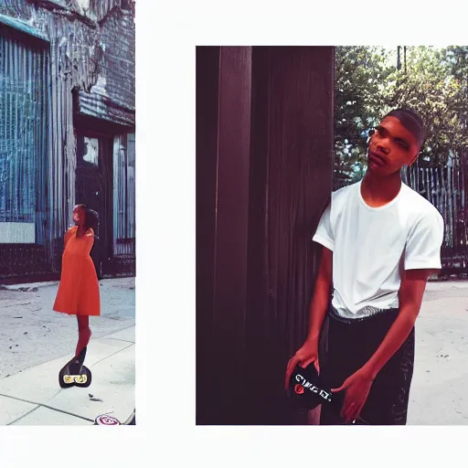 Image similar to realistic photoshooting for a new palaceskateboard!!! lookbook, color film photography, photo of a woman, photo in style of tyler mitchell, 3 5 mm, featured on vogue