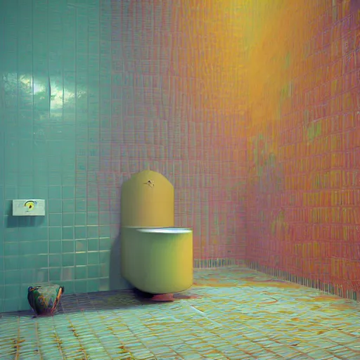 Prompt: colorful 7 0 s tile bathroom, by zdzisław beksinski, fantasy lut, epic composition, sci - fi, dreamlike, surreal, angelic, cinematic, 8 k, unreal engine, photorealistic, fantasy concept art,