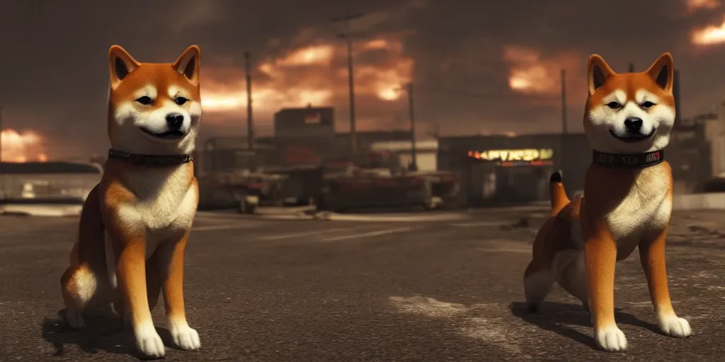 Prompt: A shiba inu dog in Call of Duty Vanguard, cinematic shot, dramatic lighting