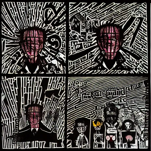 Image similar to jack the ripper, symmetrical, by andy warhol, tyler edlin, yoshitaka amano, liu wei, anselm kiefer, keith harring