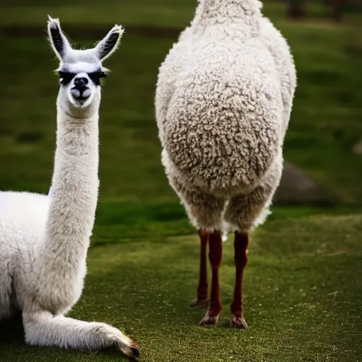 Prompt: a llama having tea with the queen, 8k, award winning photo, digital art