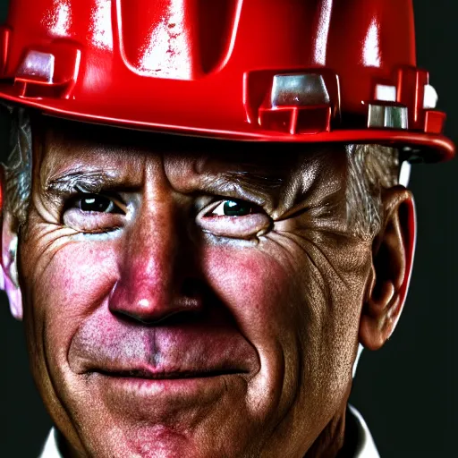 Prompt: Joe Biden as a roughneck oil field worker, high detail, portrait, close up, dirty, hard hat, oil, grit