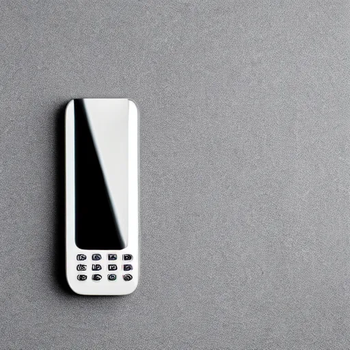 Image similar to award winning product photography of a sleek, futuristic, minimalist flip phone designed by apple, studio lighting, white background, 8 k, ultra detailed,