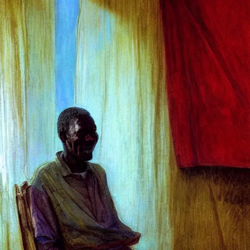 Prompt: a painting of a jovial, loving, daddy/fatherly, generous, kind wise elder from Kenya by Henry Ossawa Tanner . dramatic angle, ethereal lights, details, smooth, sharp focus, illustration, realistic, cinematic, artstation, award winning, rgb , unreal engine, octane render, cinematic light, macro, depth of field, blur, red light and clouds from the back, highly detailed epic cinematic concept art CG render made in Maya, Blender and Photoshop, octane render, excellent composition, dynamic dramatic cinematic lighting, aesthetic, very inspirational, arthouse.