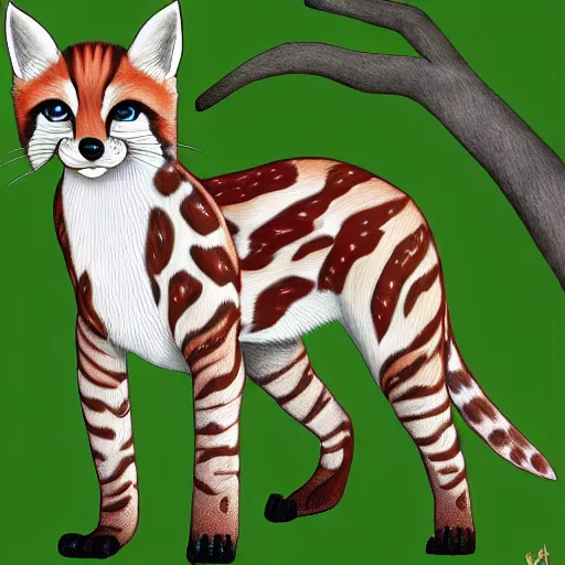 Prompt: a digital painting of an ocelot and fox hybrid