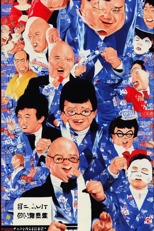 Image similar to coneheads austin powers japanese vhs cover art, detailed facial expressions