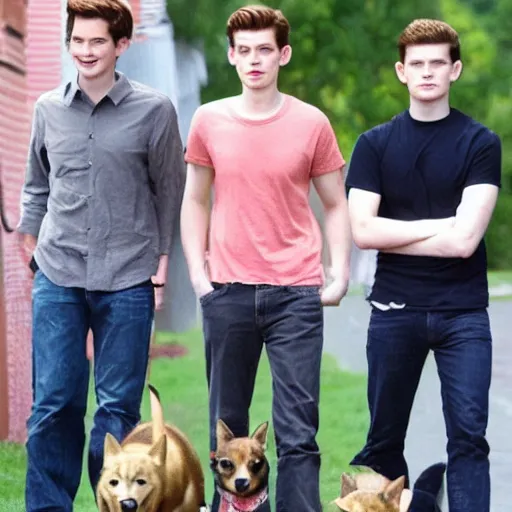 Prompt: Tobey Maguire, Andrew Garfield, and Tom Holland as corgis