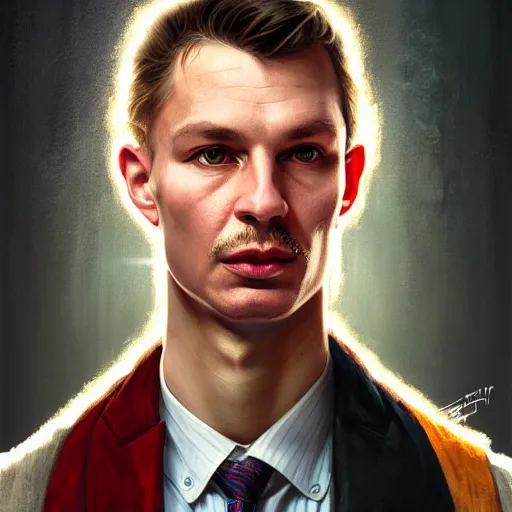 Prompt: Portrait of hockey player The Professor Larionov Igor, fantasy, intricate, elegant, highly detailed, digital painting, artstation, concept art, smooth, sharp focus, luxury fashion illustration, art by artgerm and greg rutkowski and alphonse mucha, brightly lit cinematic soft lighting, photorealistic