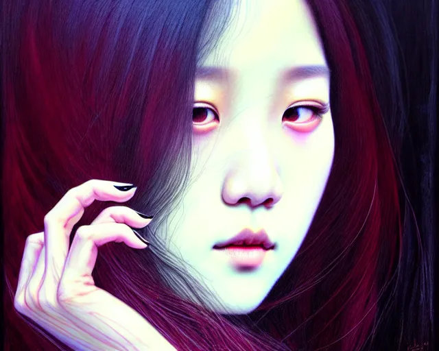 Image similar to jisoo from blackpink, portrait, tarot card, hyperrealistic, highly detailed, deep focus, intricate, elegant, digital painting, smooth, sharp focus, illustration, ultra realistic, 8 k, art by karol bak and agnes cecile