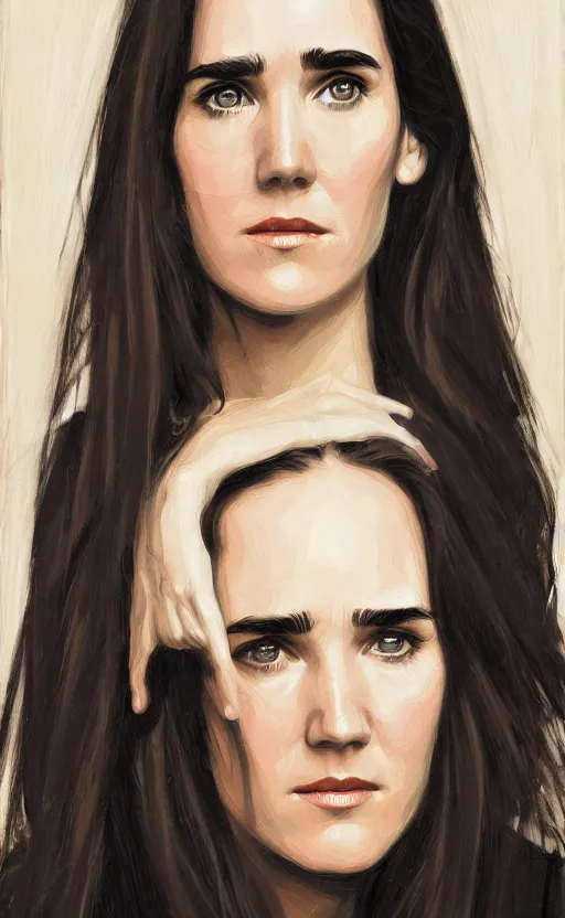 Image similar to detailed artwork by phil noto ; jennifer connelly ; brush texture ; asymmetric composition ; gallery painting by phil noto, by phil noto.