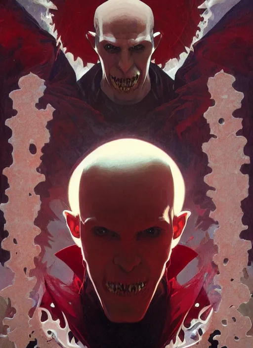 Image similar to symmetry! portrait of nosferatu, red spike aura in motion, floating pieces, painted art by tsuyoshi nagano, greg rutkowski, artgerm, alphonse mucha, spike painting