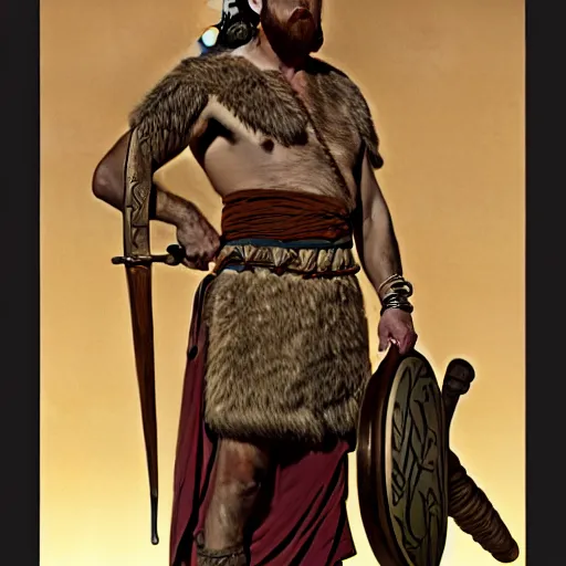 Prompt: portrait painting of bronze age viking traveller in robes, ultra realistic, concept art, intricate details, ornate, highly detailed, photorealistic, photorealism, octane render. art by mike mignola and alphonse mucha and jack kirby