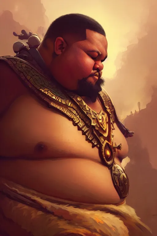 Image similar to photography of overweight warrior, deep focus, d & d, fantasy, intricate, elegant, highly detailed, digital painting, artstation, concept art, matte, sharp focus, illustration, hearthstone, art by artgerm and greg rutkowski and alphonse mucha