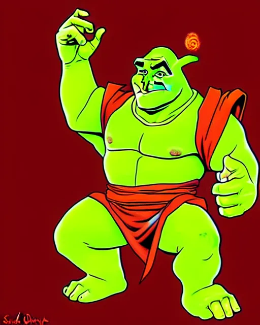 Prompt: Shrek in the role of Goku, digital art