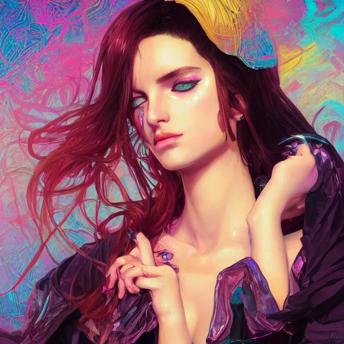 Prompt: young woman, gorgeous face, vaporwave aesthetic, synthwave, colorful, psychedelic, abused, broken, shattered, beaten, sadness, crying, artstation, concept art, smooth, extremely sharp detail, finely tuned detail, 8 k, ultra sharp focus, illustration, art by artgerm and greg rutkowski and alphonse mucha