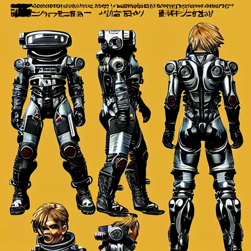 Image similar to character sheet of Astronaut from Kojima Productions by Yoji Shinkawa with Artgem and Glenn Fabry, trending on Artstation concept arts